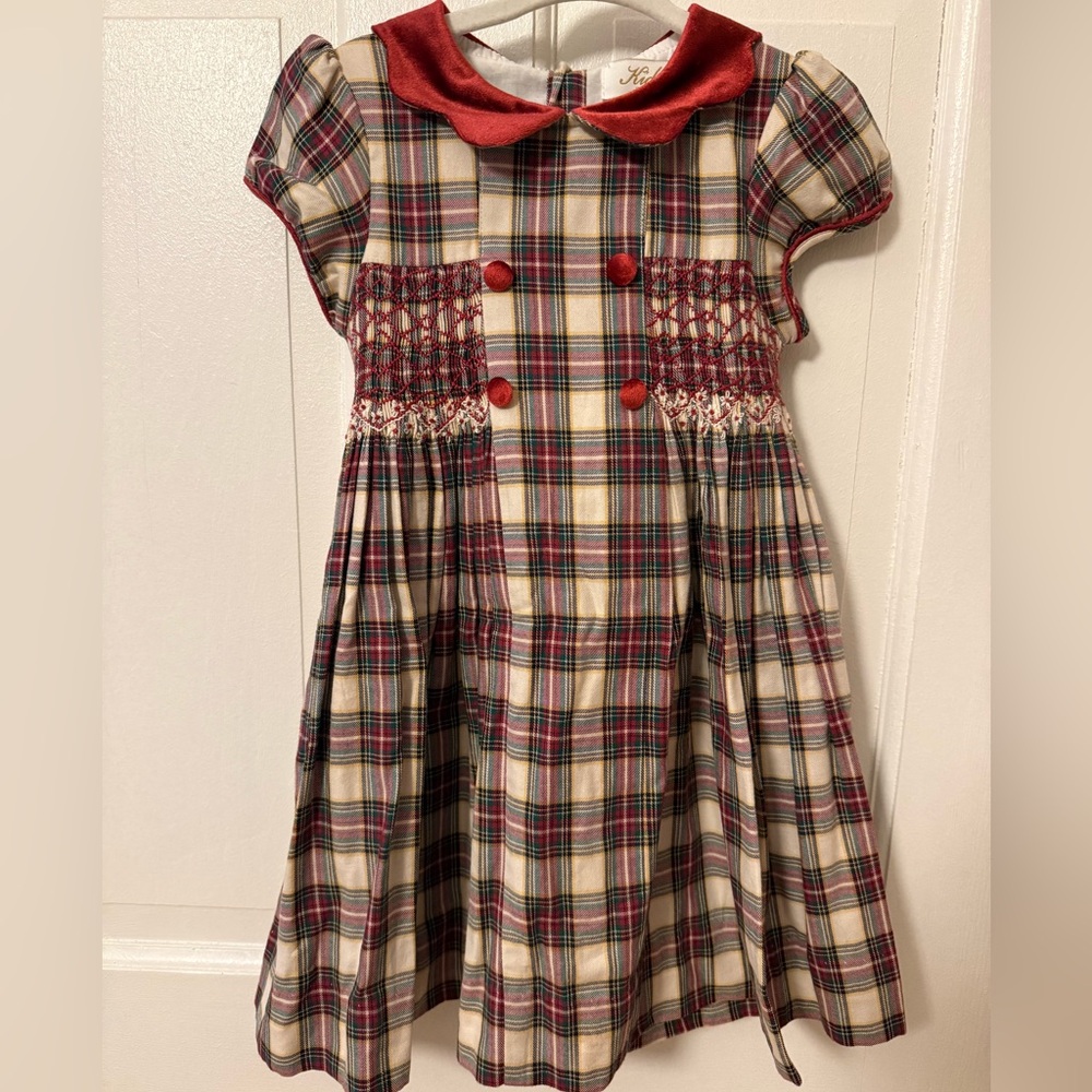 Kidiwi Plaid Dress with Red Velvet Collar